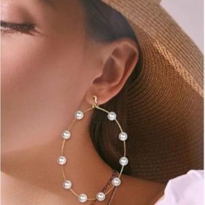 New/Never Worn Faux Pearl/Rose Gold Hoop Earrings (Clip On for Non-Pierced Ears)